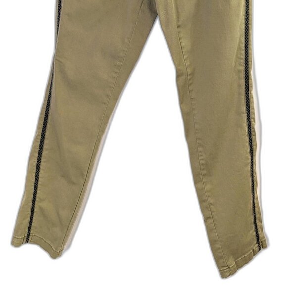 Anthropologie | Olive Green Relaxed Chino Navy Geo Tuxedo Stripe Pants | 26 - Picture 8 of 16